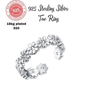 18kgp 925 Sterling Silver Toe Ring Daisies Flowers Design
